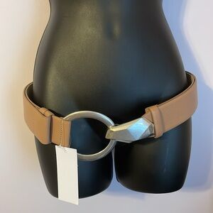 Wynne Collection Taupe Silver Plus Size Adjustable Faux Leather Belt